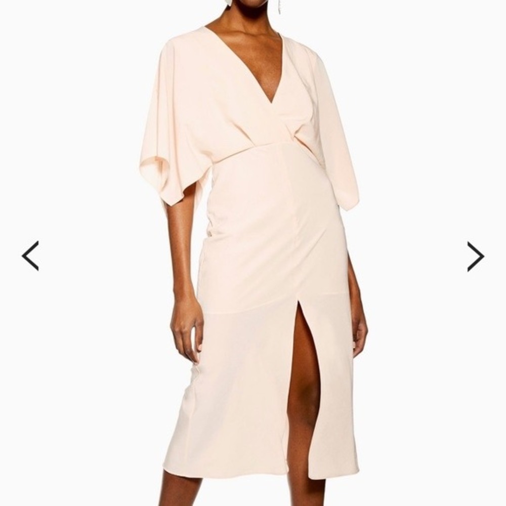 Topshop Peach Batwing Plunge V-Neck Open Back Midi Dress